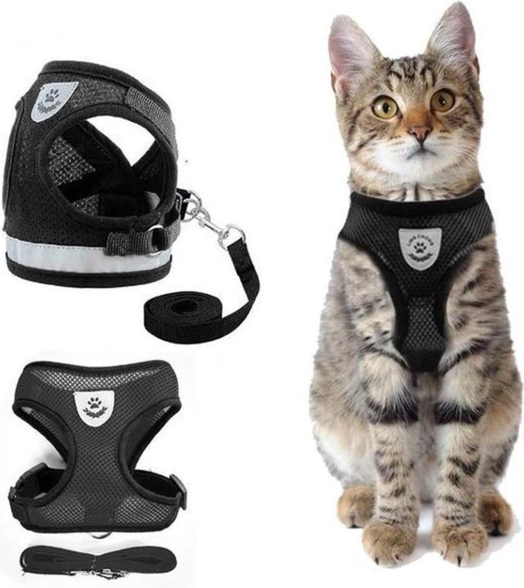 Merkloos Kattentuigje Met Looplijn | Zwart Kattenharnas | Easy Step In | Kattenriem | Kattenlijn | Kattentuig | Maat S - Afbeelding 9