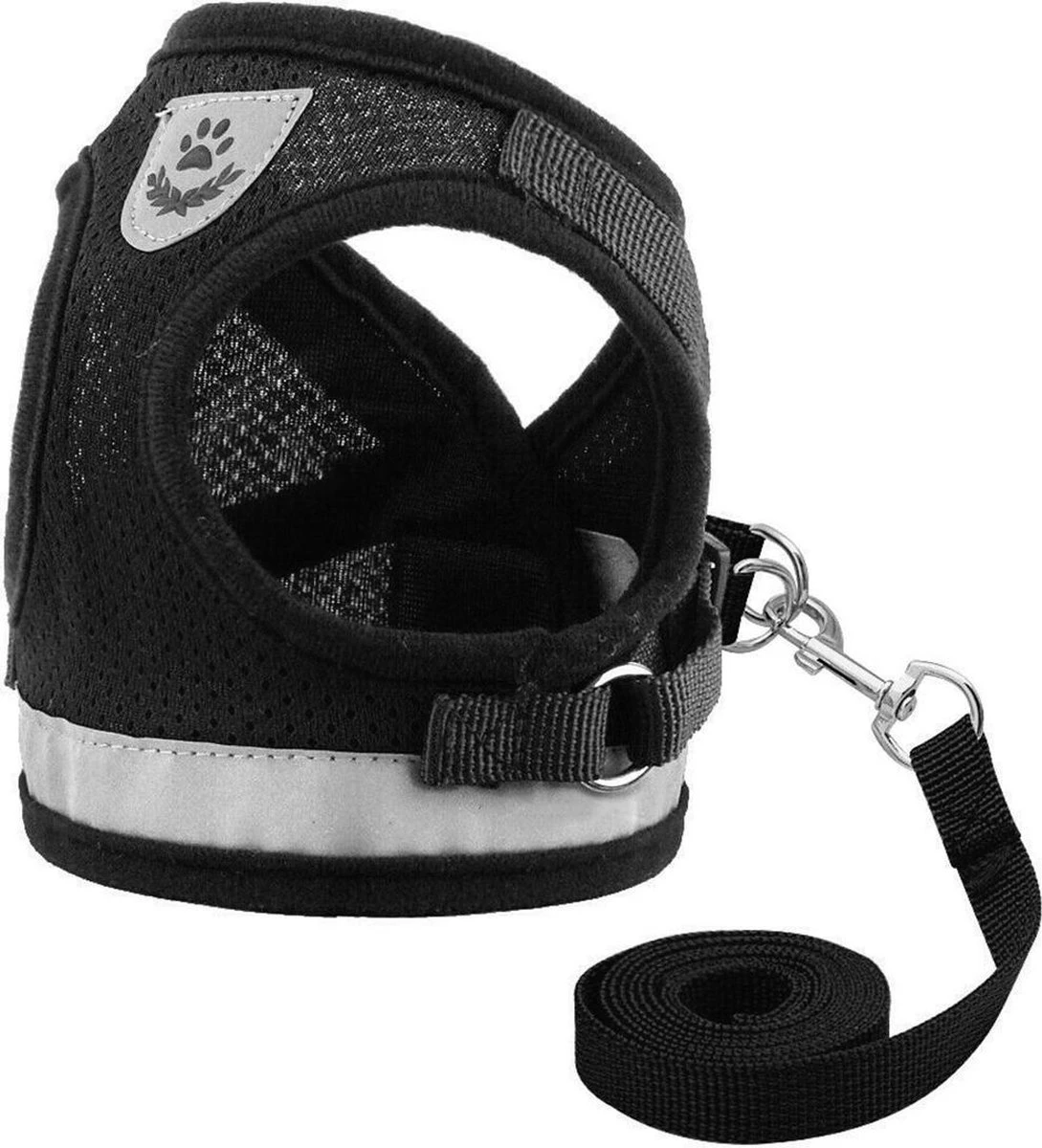 Merkloos Kattentuigje Met Looplijn | Zwart Kattenharnas | Easy Step In | Kattenriem | Kattenlijn | Kattentuig | Maat S - Afbeelding 2