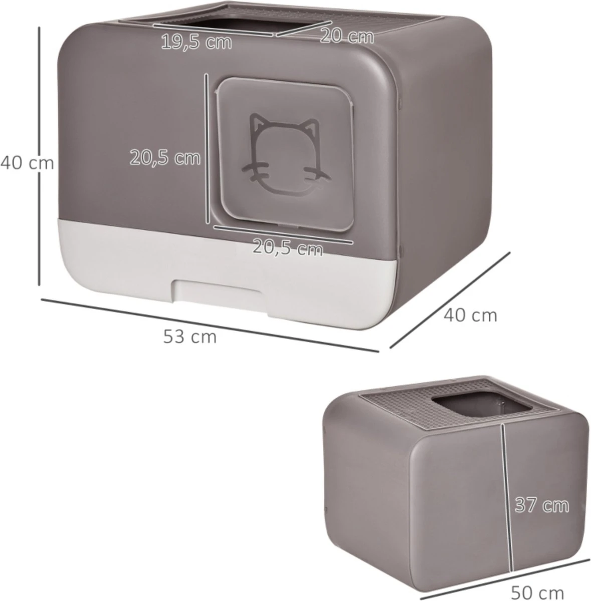 Kattenbak - 2 Uitgangen - Kattentoilet - Uitschuifbare Bodem - Met Schepje - Grijs 53 X 40 X 40 Cm - Afbeelding 7