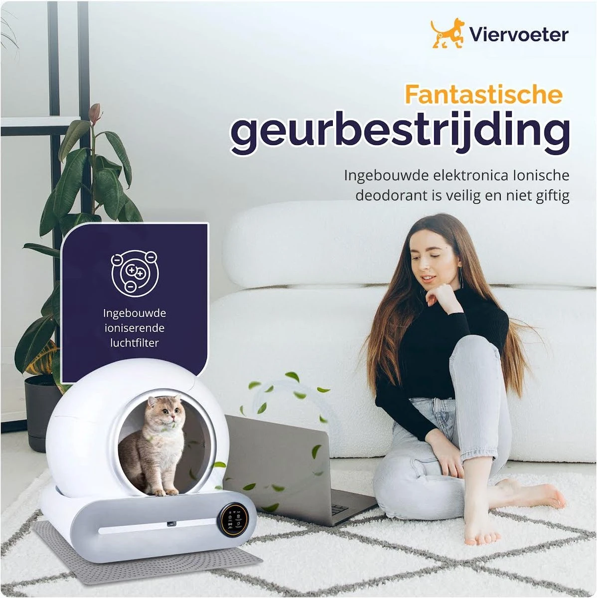 Viervoeter™ Kattenbak Zelfreinigend – Automatische Kattenbak – Zelfreinigende Kattenbak – Anti-geur – 53x58x55cm – Bedienen Via App – 65 Liter - Afbeelding 5