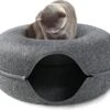 Merkloos A.K.A. Kattentunnel En Kattenmand In-1 – Kattenspeelgoed Speeltunnel Kattenhuis – Kattenhol Rond Kattenspeeltjes - Cat Cave Donut - Antraciet Vilt