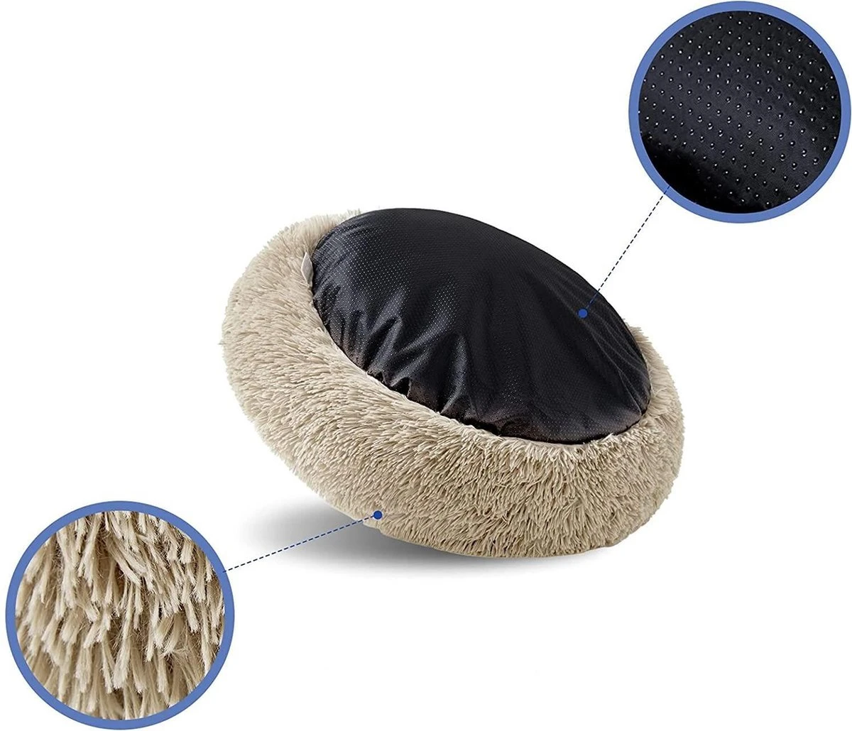 Behave Donut Hondenmand - Hondenkussen - Hondenbed - Kattenmand - Fluffy - Donut - 50cm - Beige - Afbeelding 3