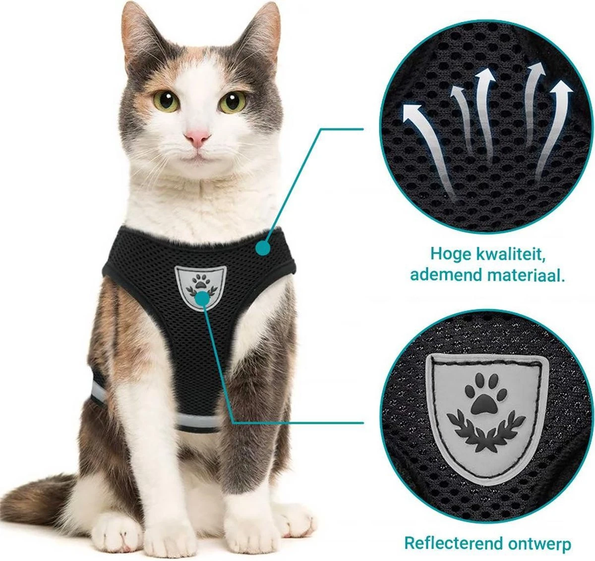 Merkloos Kattentuigje Met Looplijn | Zwart Kattenharnas | Easy Step In | Kattenriem | Kattenlijn | Kattentuig | Maat S - Afbeelding 3