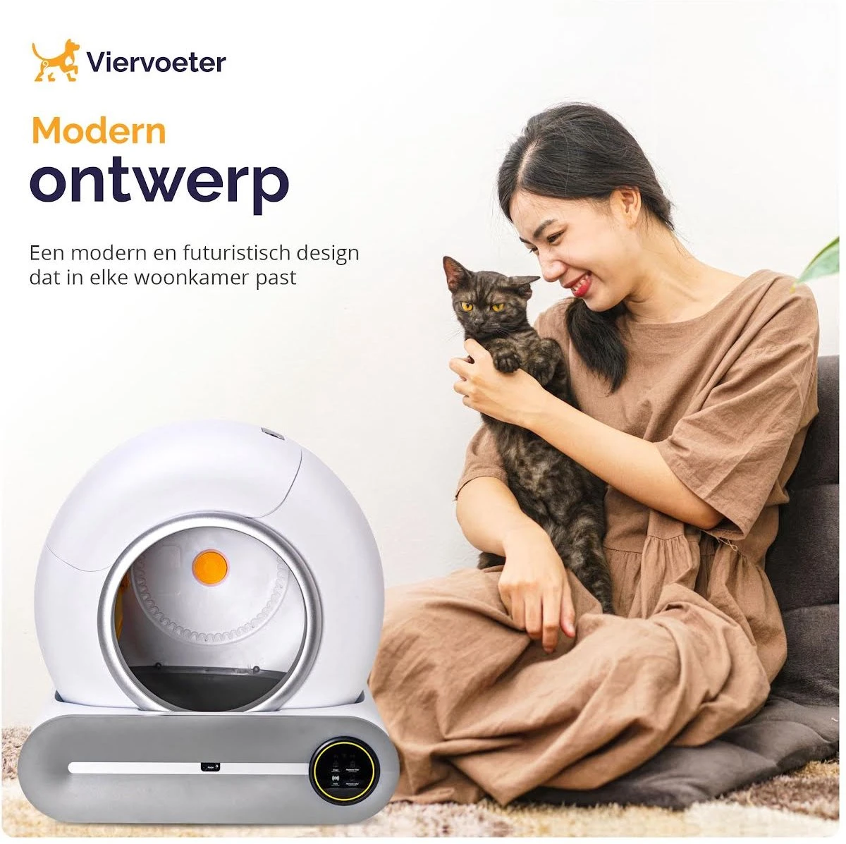 Viervoeter™ Kattenbak Zelfreinigend – Automatische Kattenbak – Zelfreinigende Kattenbak – Anti-geur – 53x58x55cm – Bedienen Via App – 65 Liter - Afbeelding 7