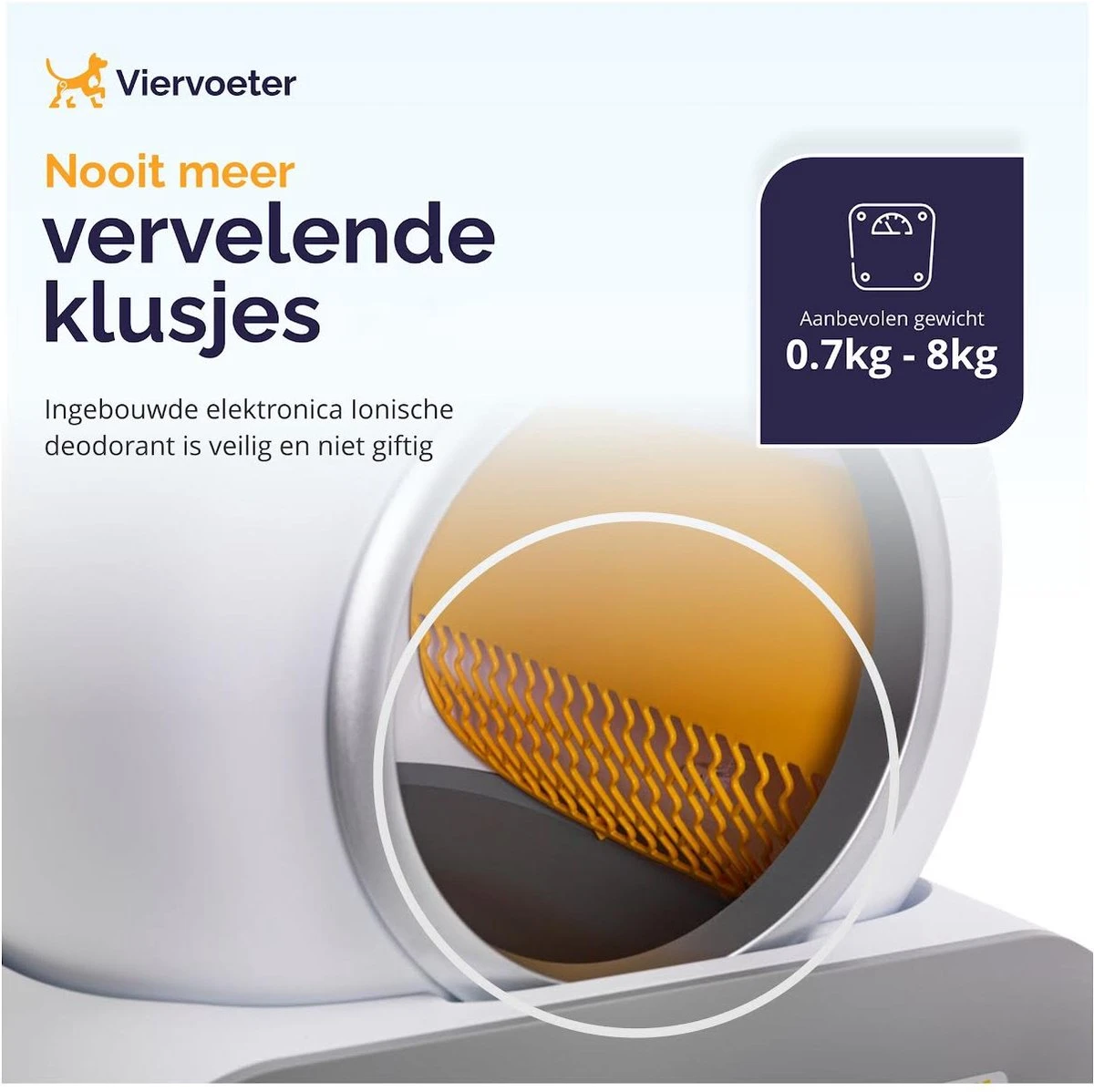 Viervoeter™ Kattenbak Zelfreinigend – Automatische Kattenbak – Zelfreinigende Kattenbak – Anti-geur – 53x58x55cm – Bedienen Via App – 65 Liter - Afbeelding 6