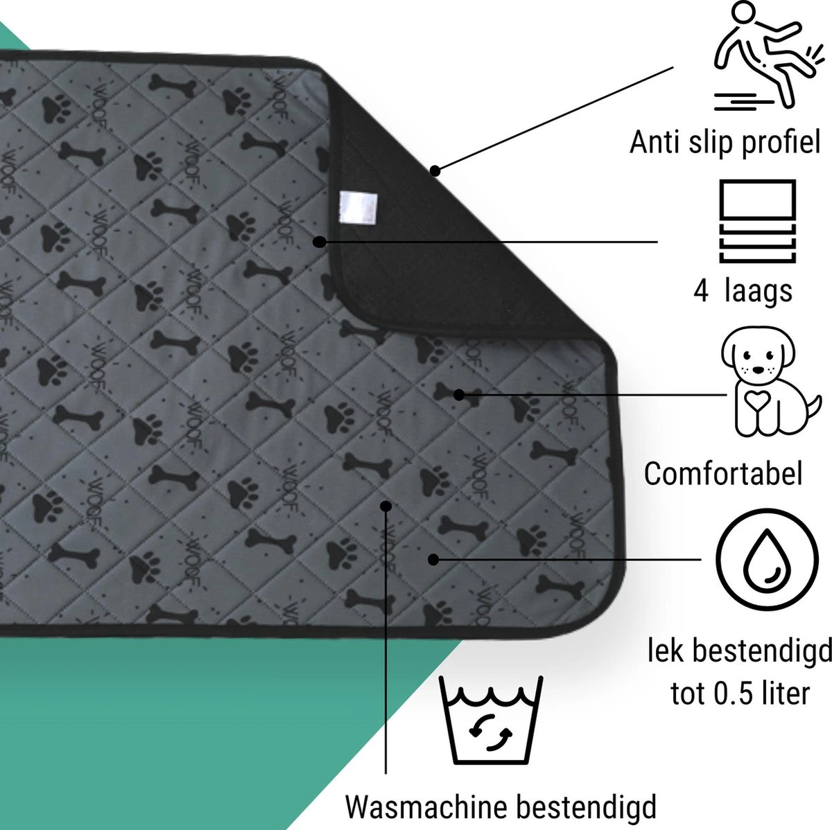 Jooba Puppy Training Pads - Wasbare Puppy Pads 2 Stuks - Hondentoilet - 70x50cm - Puppy - Afbeelding 4