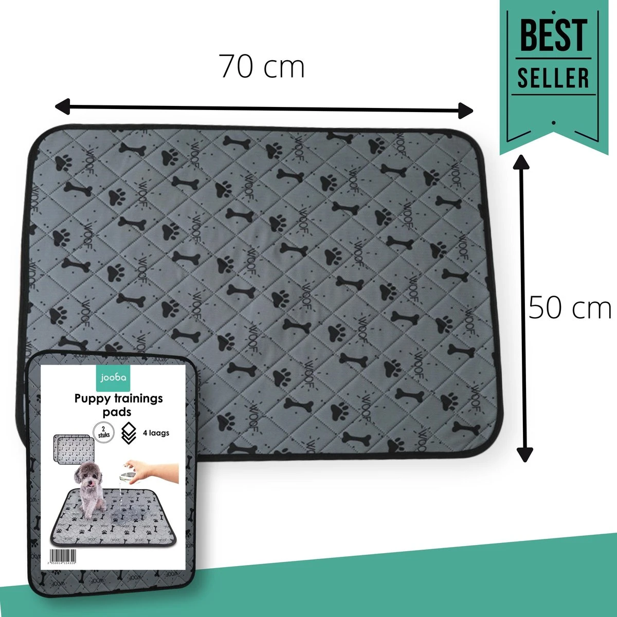 Jooba Puppy Training Pads - Wasbare Puppy Pads 2 Stuks - Hondentoilet - 70x50cm - Puppy - Afbeelding 7
