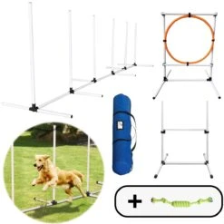 AYOO Agility Voor De Hond - Honden Training - Honden Behendigheid Set - Hondenparcours - Training Huisdieren - Honden Agility Set - Slalom - Horde - Draagzak - Agility Set - Oranje - Wit - GRATIS Speeltouw