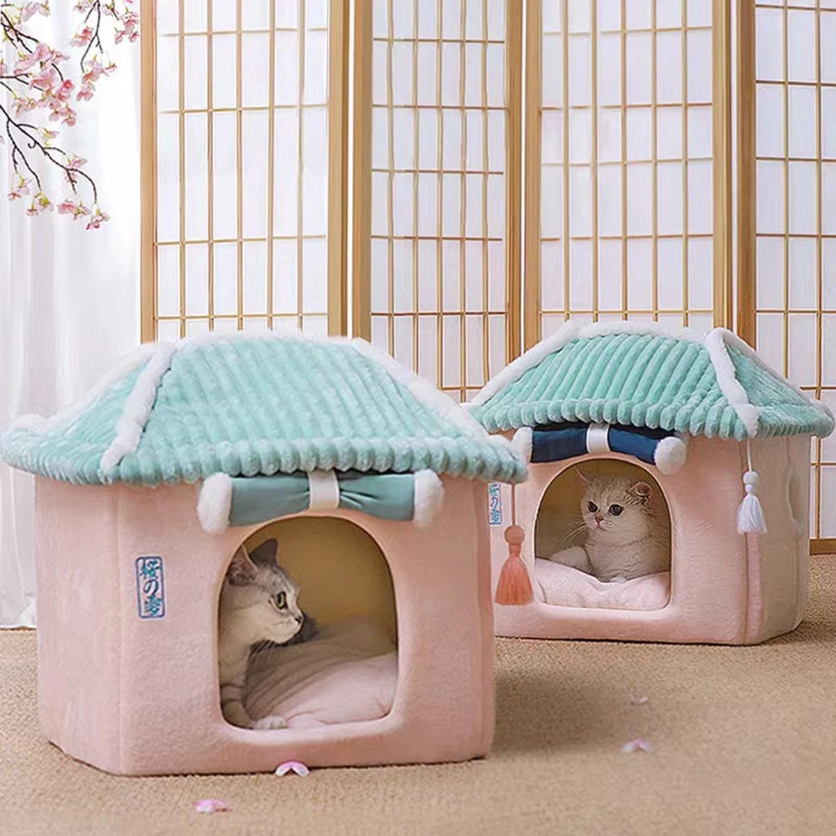 Merkloos Petsential Sakura Japanse Mand - Voor Katten (kattenmand) En Kleine Huisdieren (huisdierenmand) - Afbeelding 7