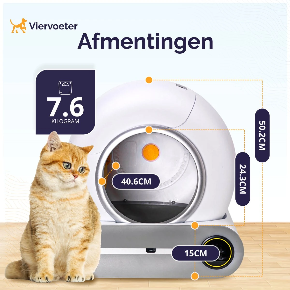 Viervoeter™ Kattenbak Zelfreinigend – Automatische Kattenbak – Zelfreinigende Kattenbak – Anti-geur – 53x58x55cm – Bedienen Via App – 65 Liter - Afbeelding 2