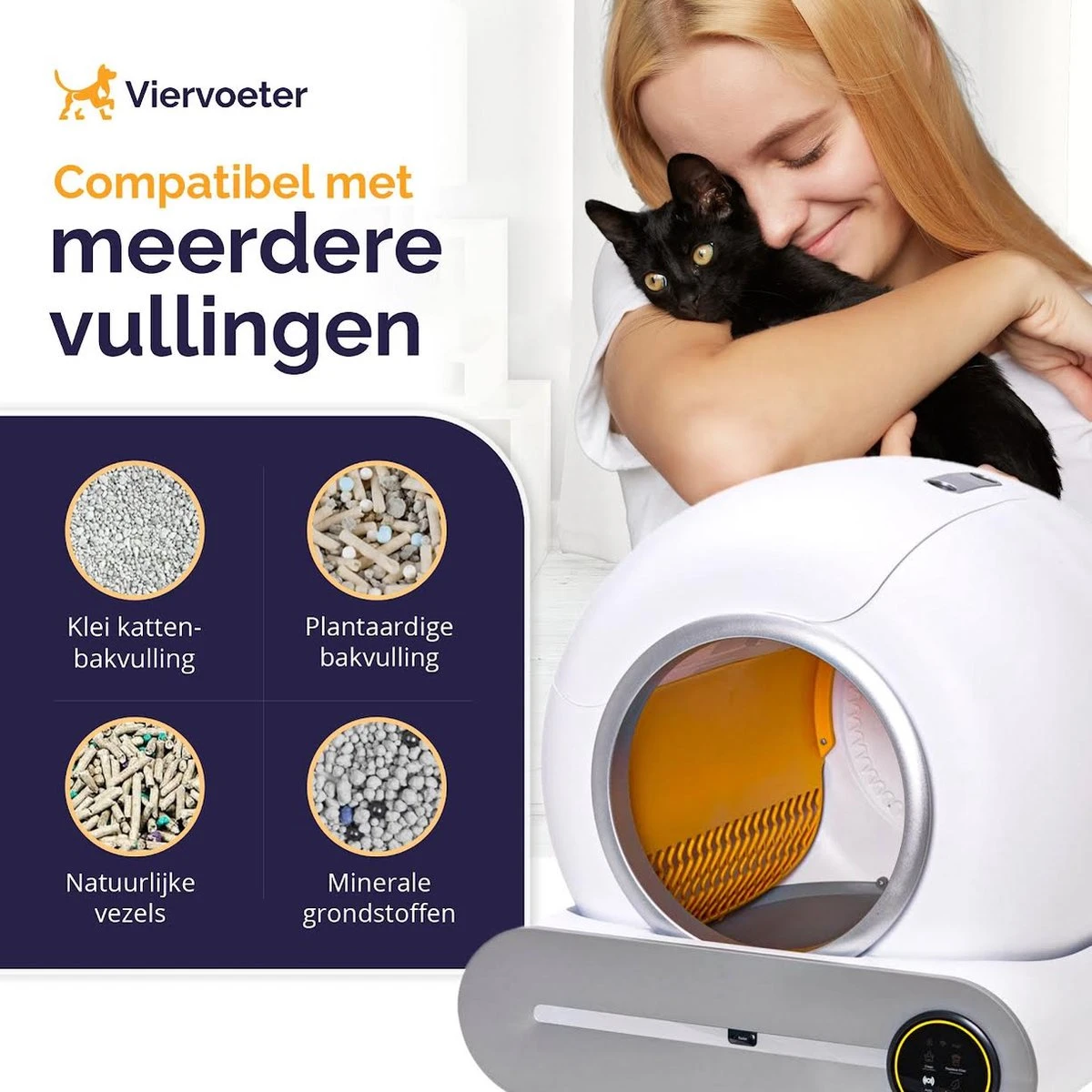 Viervoeter™ Kattenbak Zelfreinigend – Automatische Kattenbak – Zelfreinigende Kattenbak – Anti-geur – 53x58x55cm – Bedienen Via App – 65 Liter - Afbeelding 4