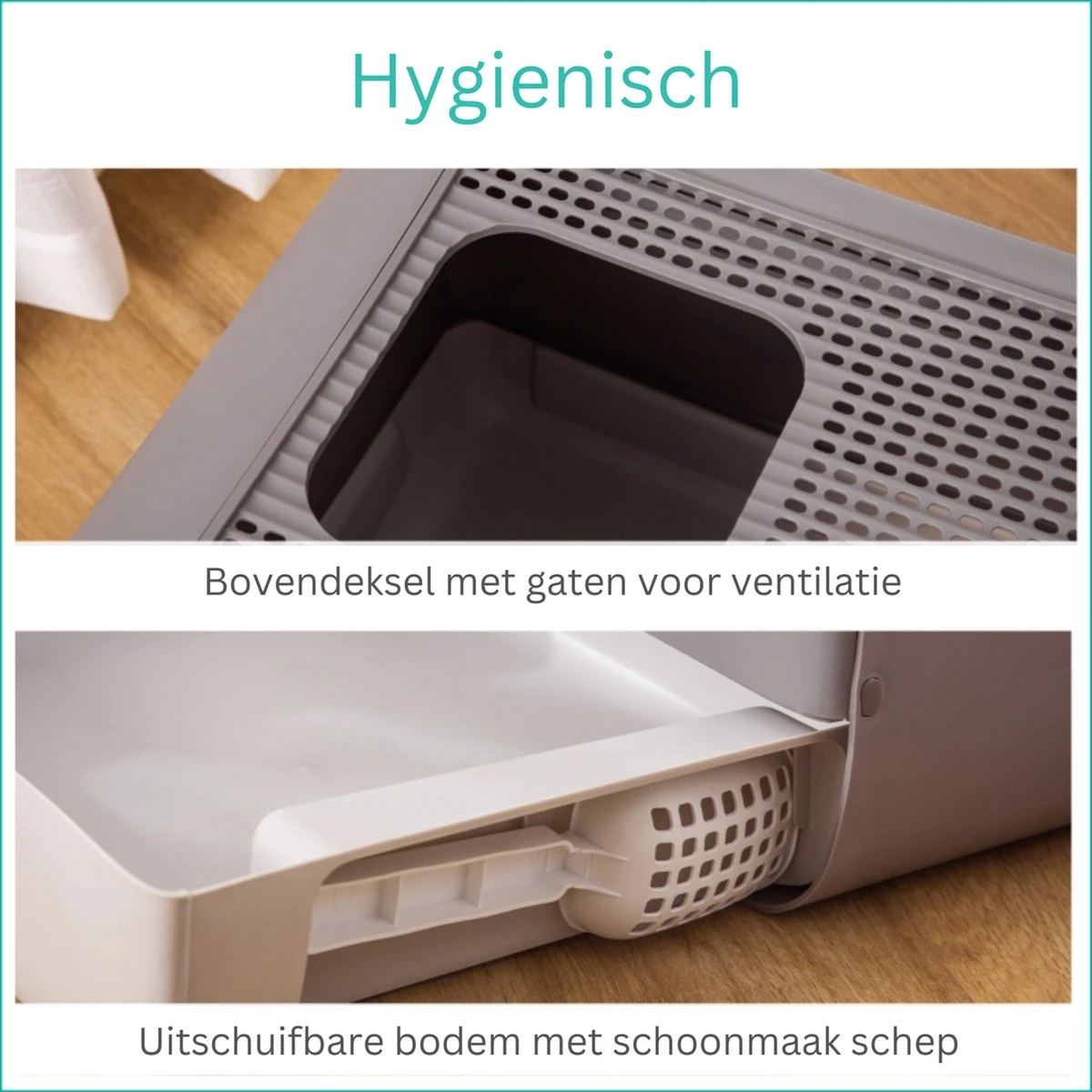 Kattenbak - 2 Uitgangen - Kattentoilet - Uitschuifbare Bodem - Met Schepje - Grijs 53 X 40 X 40 Cm - Afbeelding 5