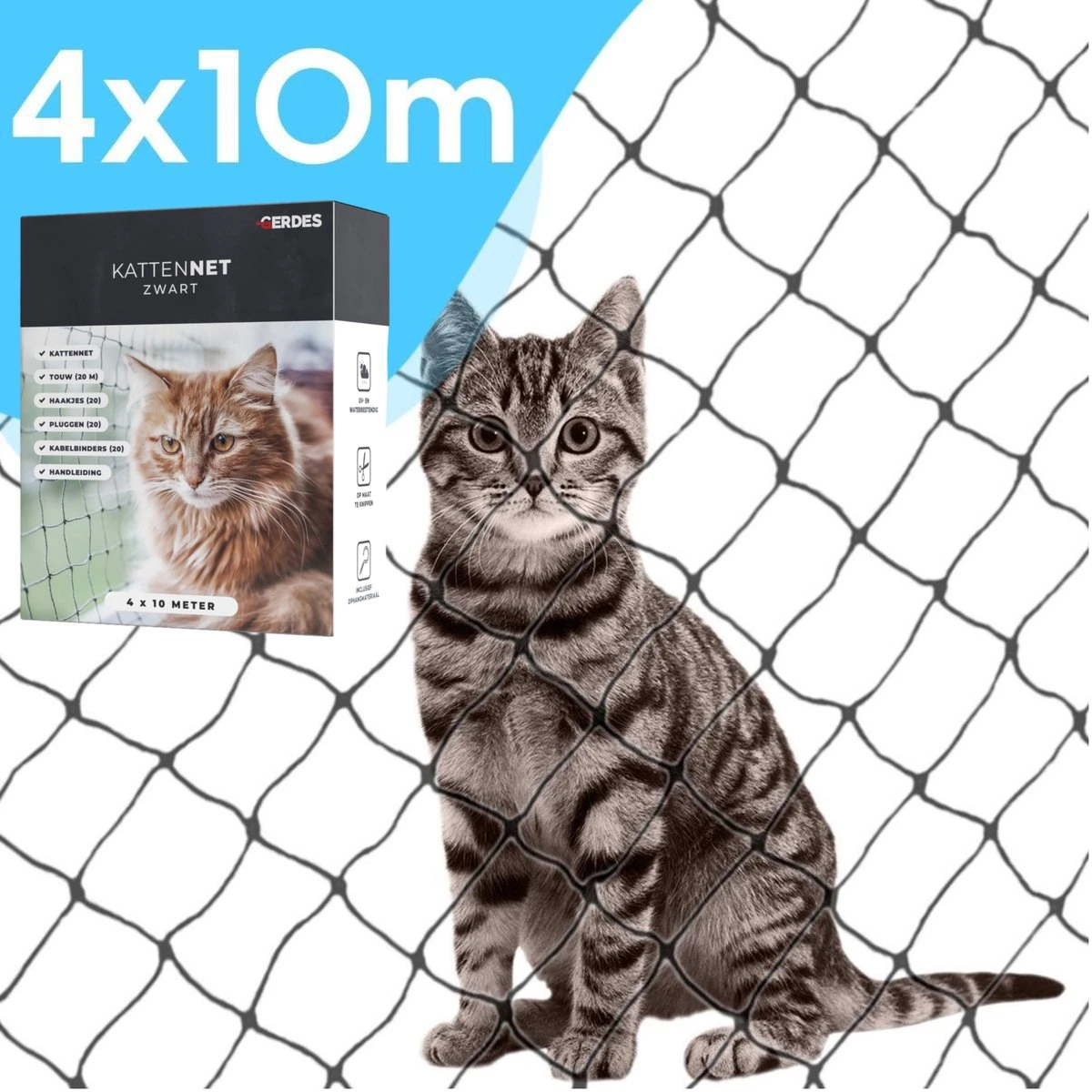 Kattennet Voor Balkon 4 X 10 M - Kattennet - Katten Gaas - Zwart