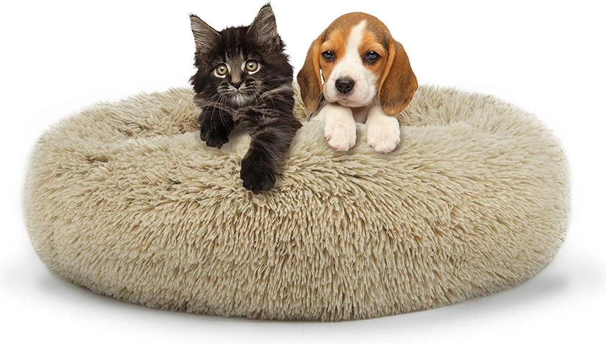 Behave Donut Hondenmand - Hondenkussen - Hondenbed - Kattenmand - Fluffy - Donut - 50cm - Beige