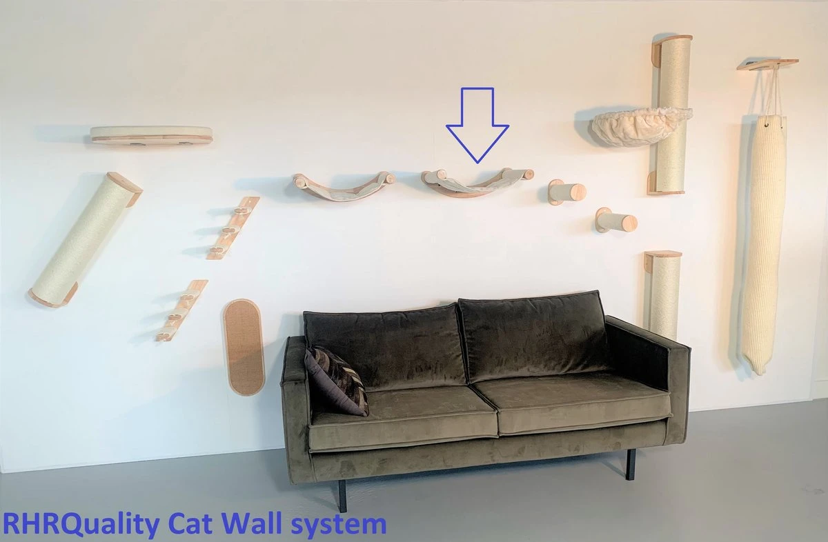 RHRQuality Wandmeubel Wandmontage Klimmuur Kat 53 X 43cm Luxe Hangmat XXL Creme Klim Wand Muur Krabpaal Katten Muurbevestiging - Afbeelding 5