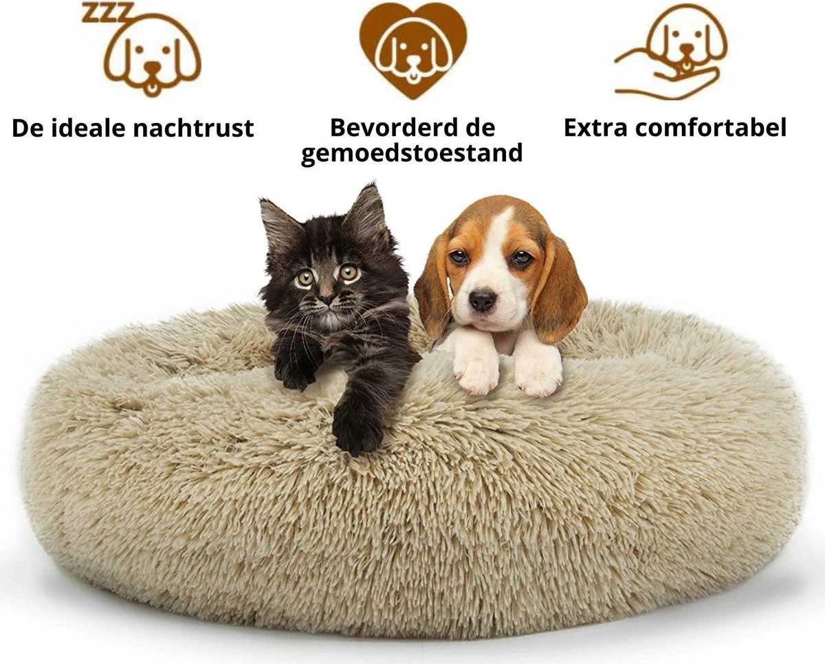 Behave Donut Hondenmand - Hondenkussen - Hondenbed - Kattenmand - Fluffy - Donut - 50cm - Beige - Afbeelding 4